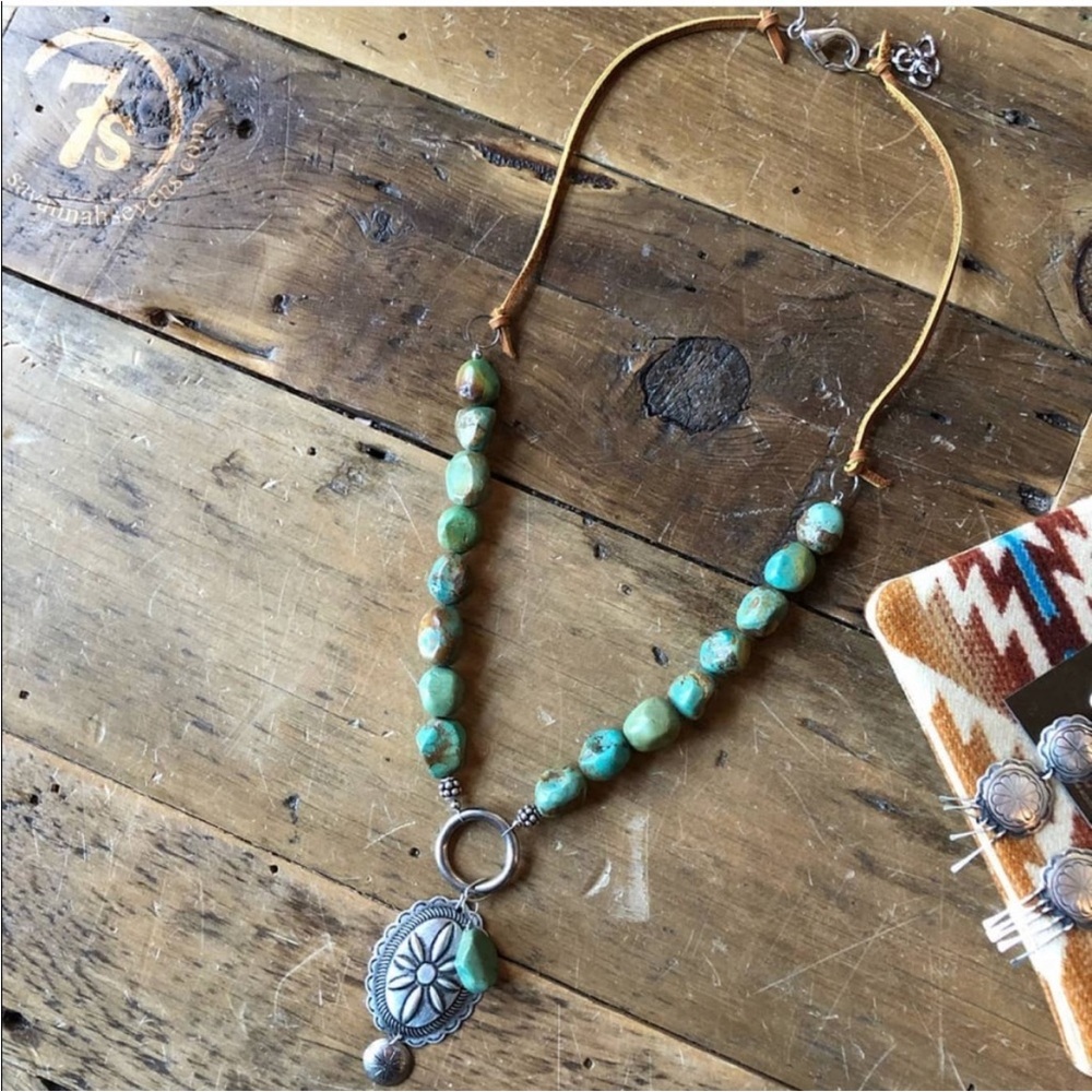 Savannah 7s Turquoise Bead Pendant Necklace - Rustic Boho Women Jewelry